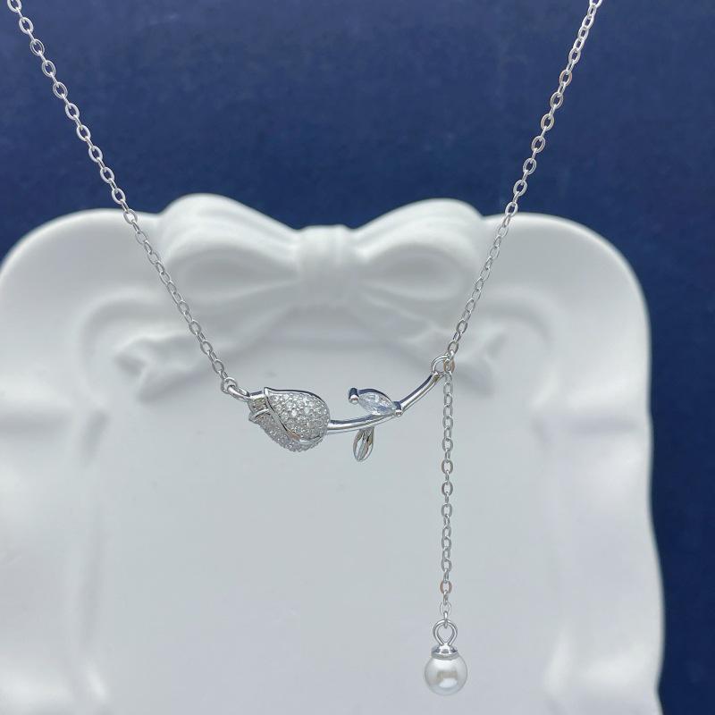 S925 Sterling Silver Tulip Necklace with Shell Pearl Tassel – Elegant and Versatile Women s Fashion Accessory S925 Silver