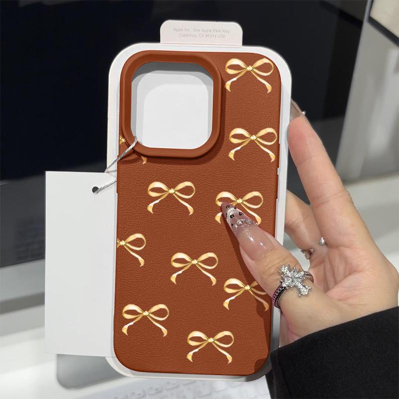 Bowknot Pattern TPU Leather Texture Phone Case For iPhone 16 Pro Max 15 Pro 14 13 12 11 Solid Color Matte Shockproof Slim Soft Bumper Cover
