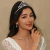 Braut Tiara Krone Dreiteiliges Luxus Atmosphärisches Hochzeitsschmuckset Premium Halskette Ohrringe Krone