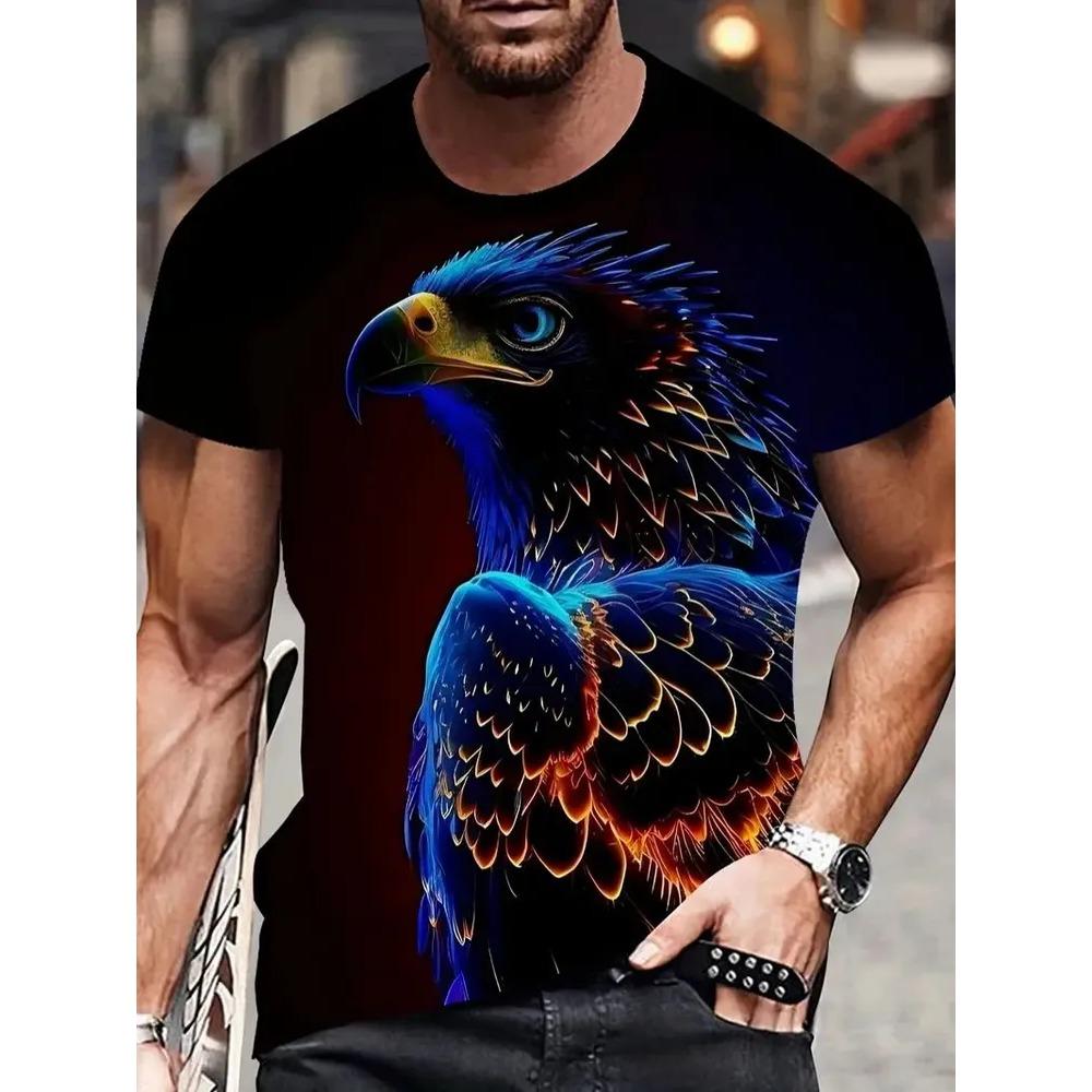 Summer Men's Fun Animal Creative 3D Printed Round Neck Short Sleeve T-shirt Fashionable Comfortable Loose Large Breathable Sports Leisure T-shirt