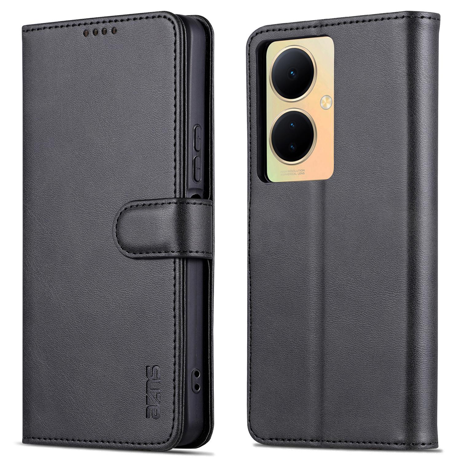 

AZNS For vivo Y78+ 5G/Y78 5G/V29 Lite 5G PU Leather Case Stand Wallet Phone Cover Black