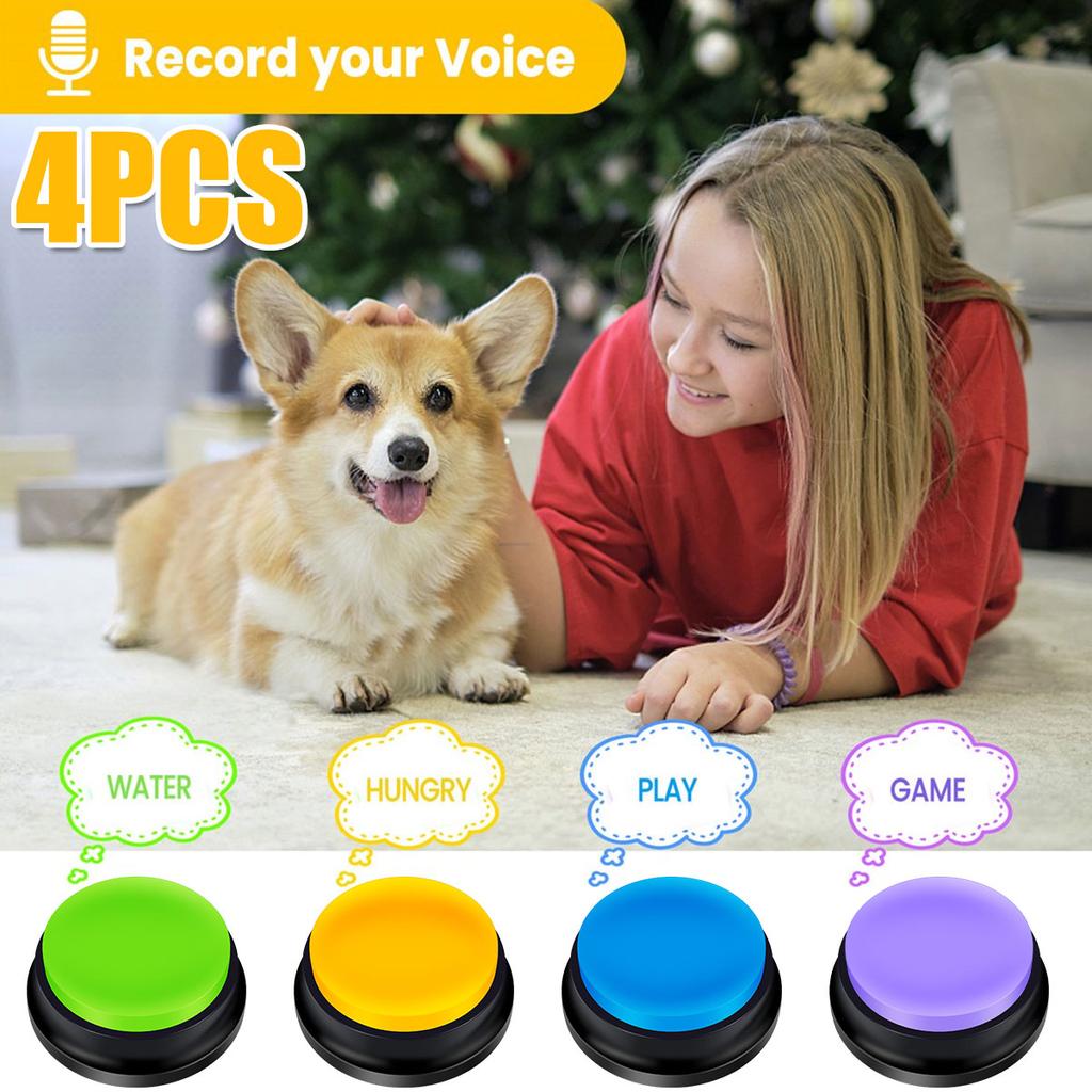 4Pcs Pet Button Box Recordable Talking Button Cat Voice Recorder Talking Toy For Pet Communication Training Tool Squeeze Box Dog