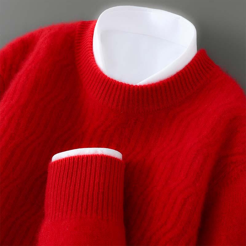 Pánský zimní svetr s kulatým výstřihem ze 100% čisté vlny - Jednobarevný kašmírový svetr, Ležérní obchodní pletený základní vrstva