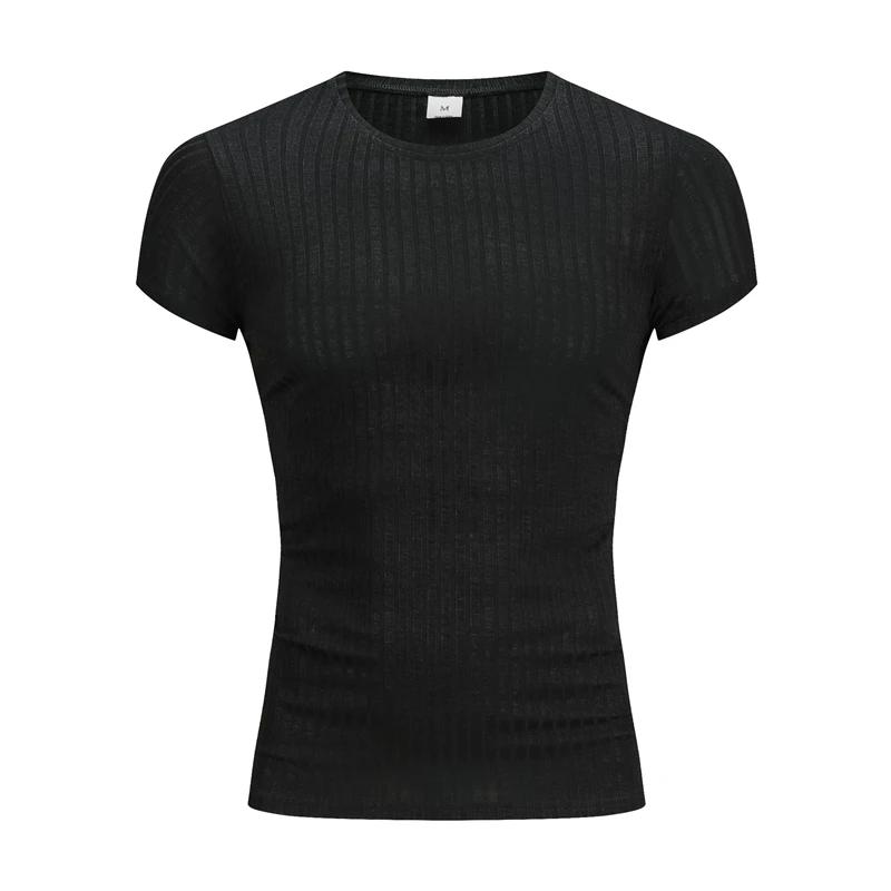 

Muscleguys Knitted Stripes Mens Running T-shirts Summer Sports Short Sleeve Tops Gym Bodybuilding Fitness Workout Slim Fit Fashion T Shirt L чёрный