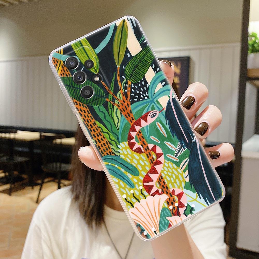 Original Jungle Animal Print Clear Case For Samsung Galaxy A54 A55 A53 5G Cases A52 A23 A13 A32 A33 A73 Soft Cover Sloth Leopard
