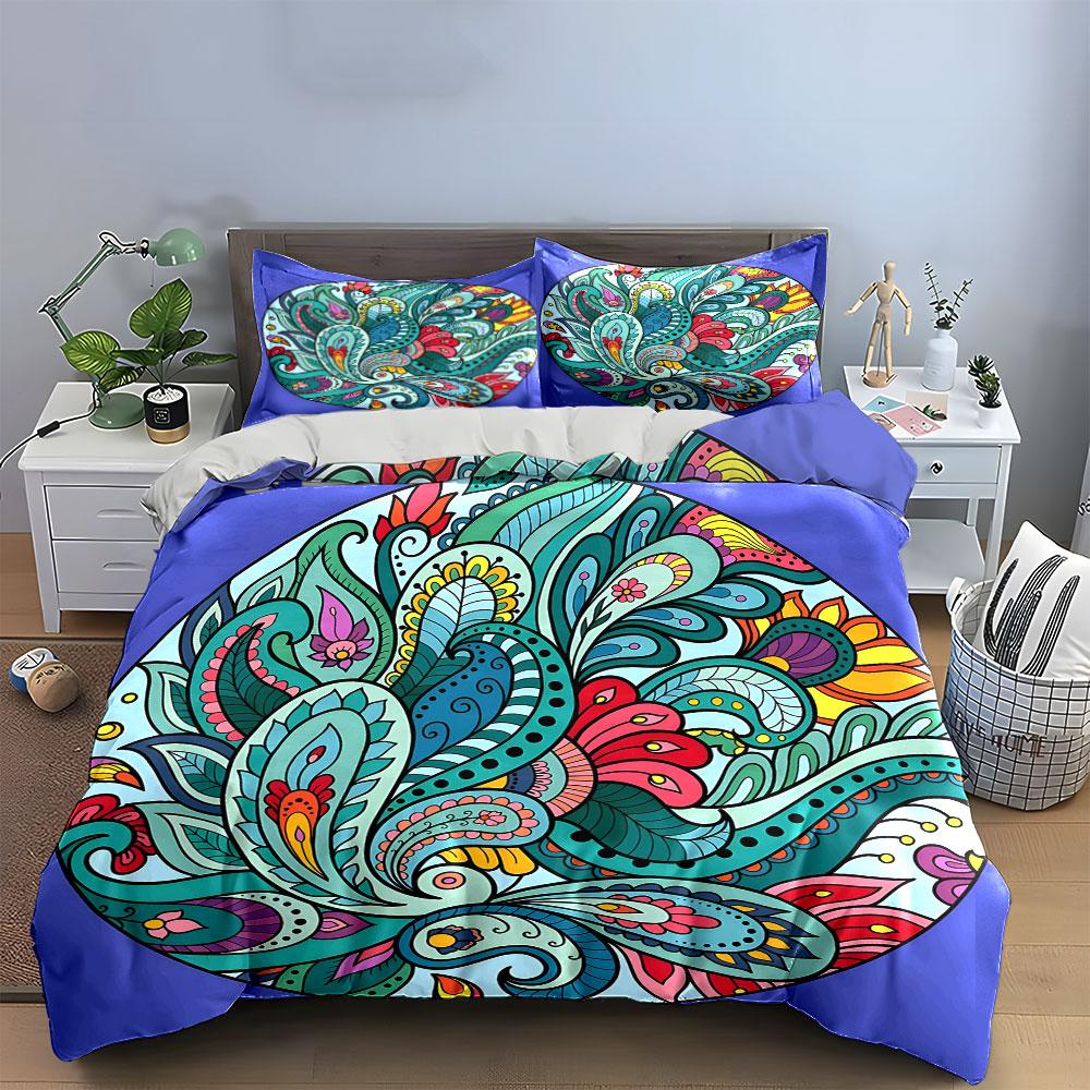 Colorful Floral Mandala Art Decor Soft Skin-Friendly Bedding Set Includes 1 Duvet Cover And 2 Pillowcase Gift
