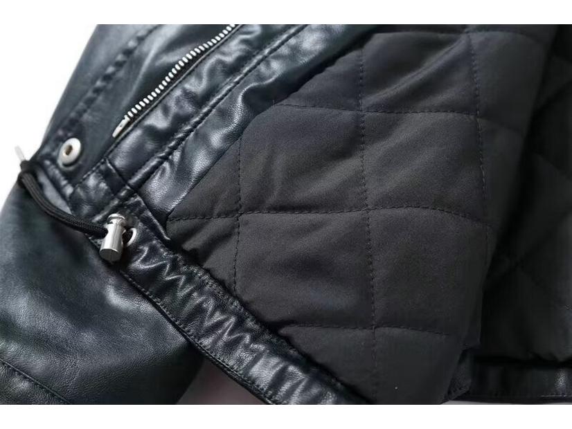2024 A/W Women's Loose Faux Leather Coat with Removable Fur Collar - Style 24188