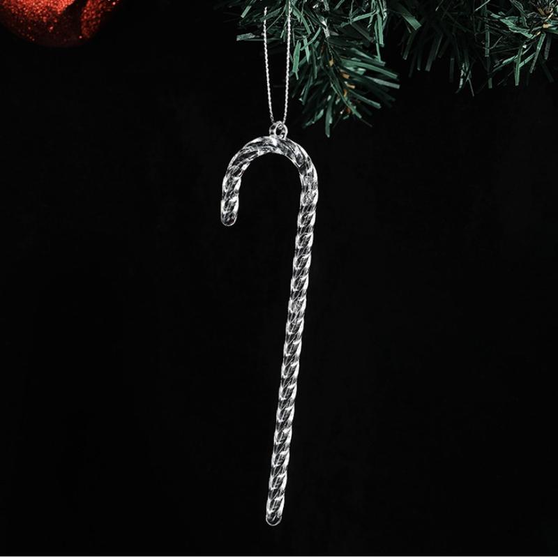 6pcs/10pcs Christmas Transparent Crystal Pendant Snowflake Candy Canes Christmas Tree DIY Decorations Atmosphere Ornaments