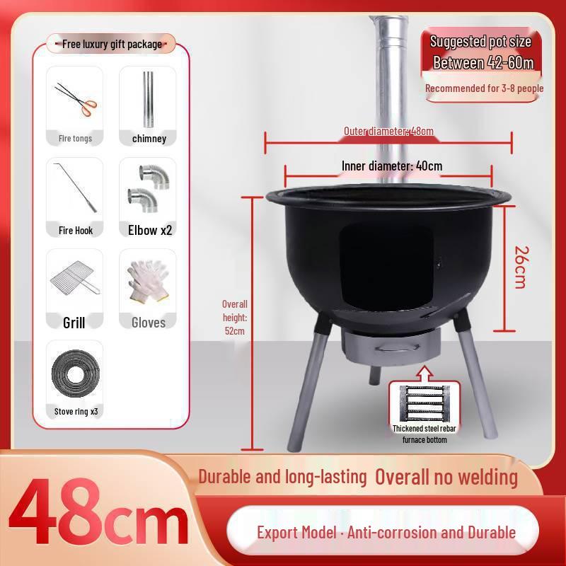 Portable Outdoor Wood-Burning Stove with Large Pot Stand