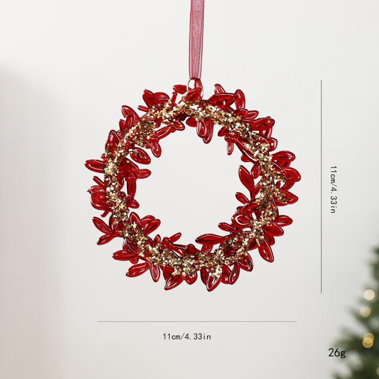 Burgundy Clear Acrylic Christmas Tree Ornament Wine Red & Gold Glitter Hanging Pendant