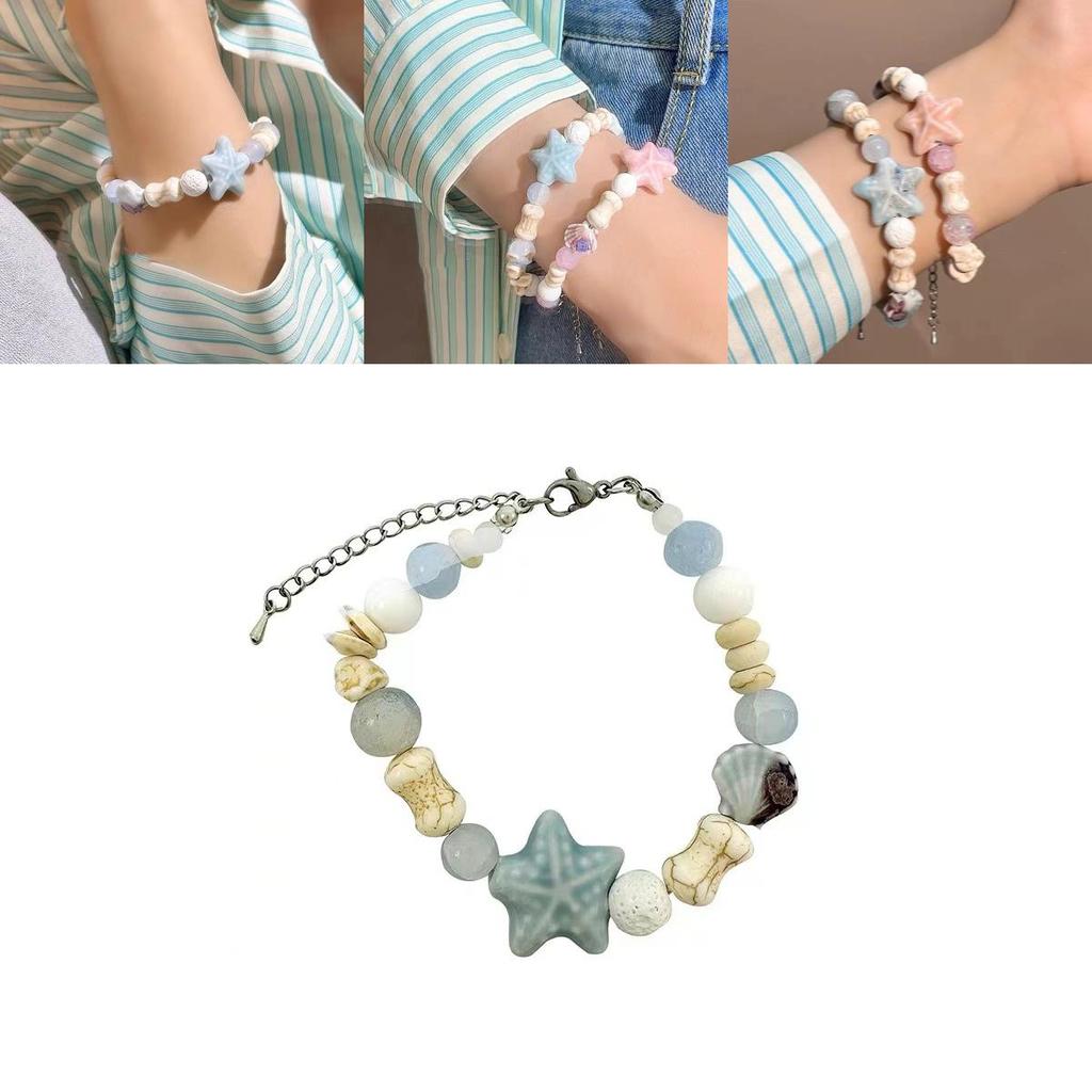 Charming Pink Ceramic Starfish And Shell Beaded Bracelet For Couples And Friends 2024 Summer Trend