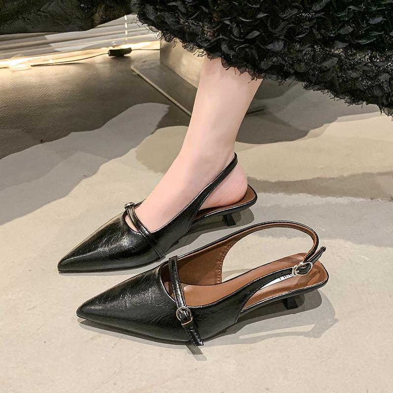 New Spring and Summer Pointed Toe Back Empty Single Shoes Baotou Stiletto Strap High Heel Sandals for Women
