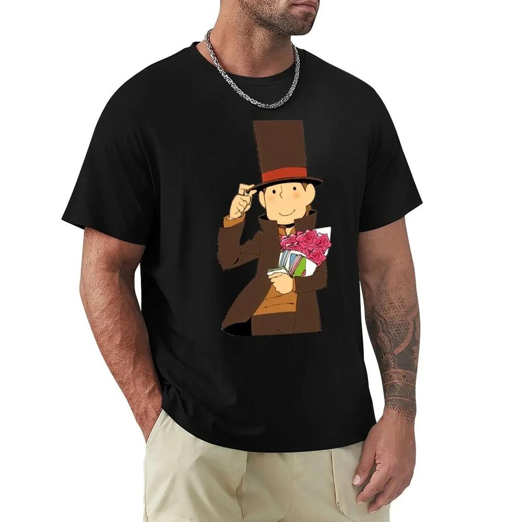 New Professor Layton Printed Hippie Korean Street Fashion Casual Trend Harajuku Summer Unisex Unisex Universal Shortsleeved Tshirt