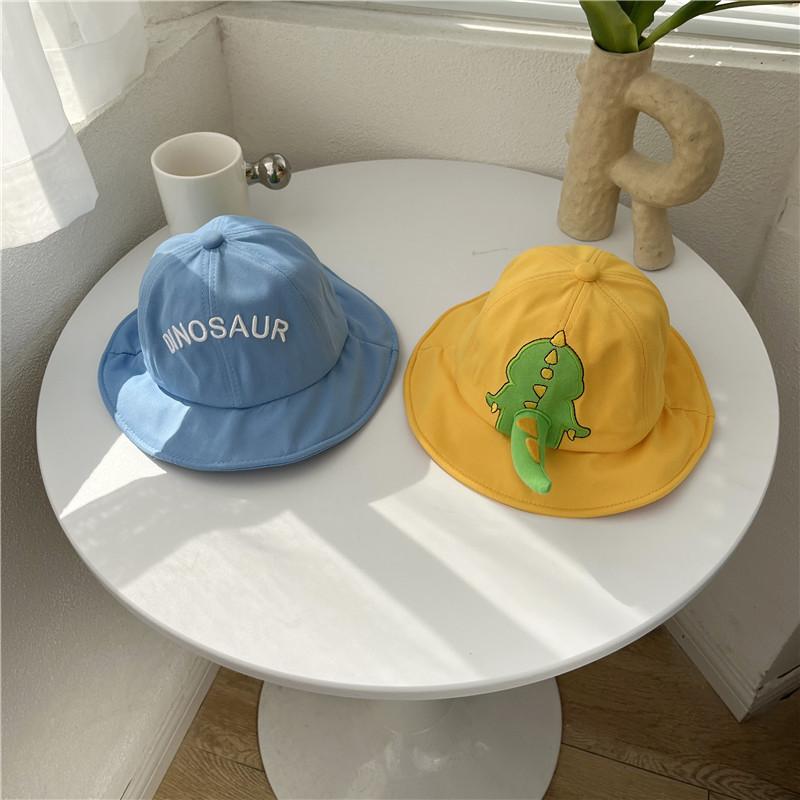 1-3 Jahre Cartoon Dinosaurier Baby Bucket Hat Sommer Sonnenhut mit breiter Krempe für Jungen und Mädchen Niedliche Tierbuchstaben Kinder Fischerkappen.