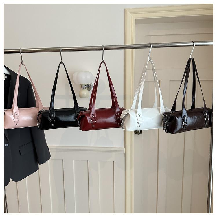 Vintage Unifarbene Damen Schulter-Achseltaschen Vielseitige Strukturierte Damen PU Handtaschen Einfache Tragbare Weibliche Kissenbeutel Tote