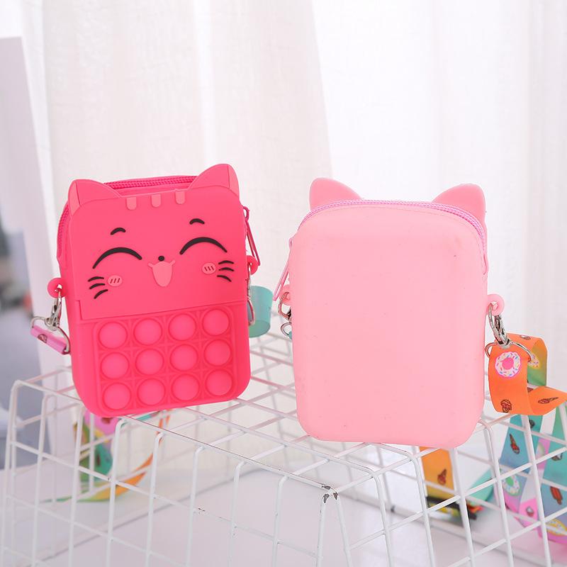 Neue Mädchen Blase Handtasche Prinzessin Geldbörse Weiche Silikon Umhängetasche Kinder Nette Katze Cartoon Rucksack Stressabbau Spielzeug Schulter Tasche