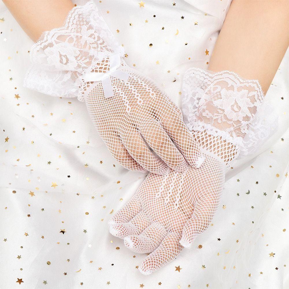 Bow Knot Women Lace Mesh Gloves Thin Etiquette Dress Gloves Holiday Princess Birthday Party Gloves