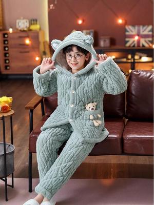 Winter Kids' Thick Quilted Pajamas Set - Warm Velvet & Flannel for Boys & Girls