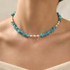 Natural Gemstone Chips Pearl Necklace for Women, Baroque Freshwater Bead Chain, Gold Plated Stainless Steel Jewelry Anti Tarnish