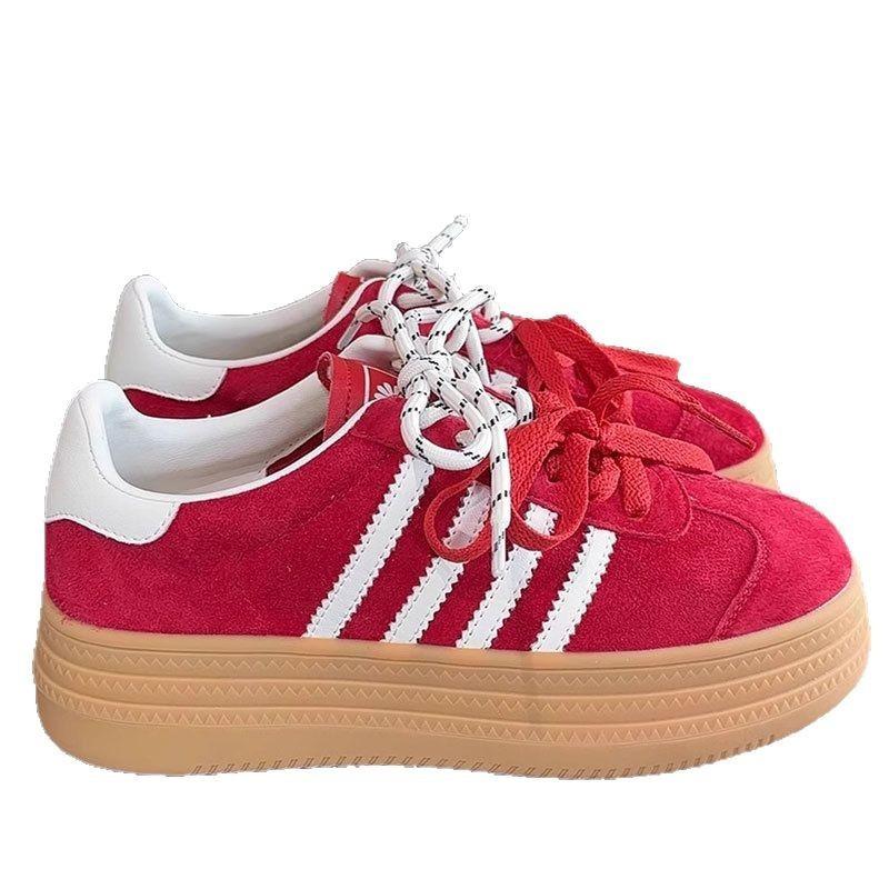 Leather Color Matching Women's Shoes Spring Summer New Thick-soled Pair of Shoelaces Board Shoes Casual Sports Shoes