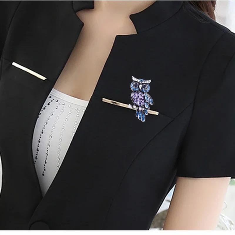 Creative Design Cartoon Owl Couple Broochs for Women Men Charm Full of Crystal Animal Pins Wedding Bride Jewelry Accessory Gift