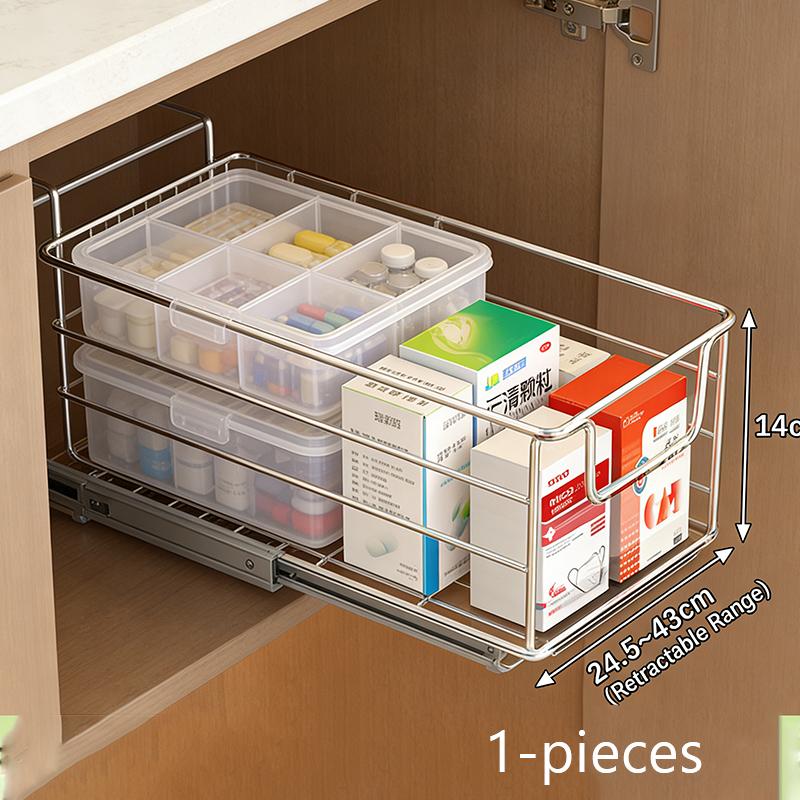 Clear Expandable Medicine Organizer Box Adjustable PET Plastic Drawer Divider Storage Container For Pills Vitamins Cosmetics Fit