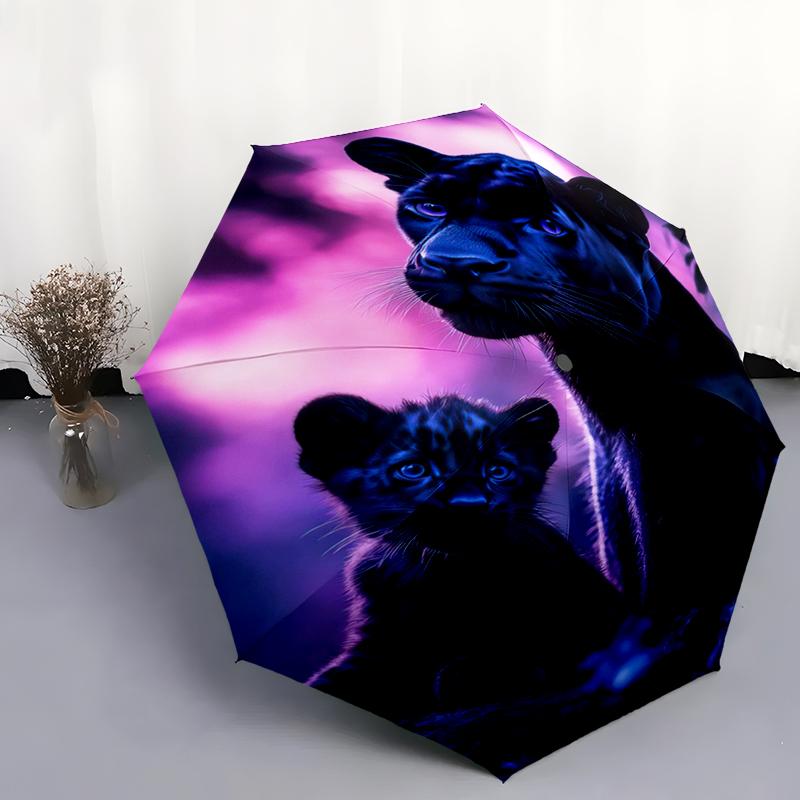 1pc leopard Theme pattern Umbrella Portable Folding Umbrella Iron Frame Hole Bone Structure Outdoor Home Umbrella