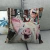Retro Bemalte Schweine-Serie Muster Digitaldruck Kurzer Plüsch Kissenbezüge für Auto Sofa Büro Kissenbezug Heimtextilien