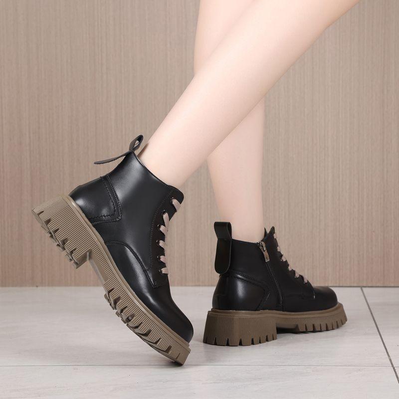Leather platform Martin boots women's British style 2025 new spring and autumn single boots versatile casual winter short boots
