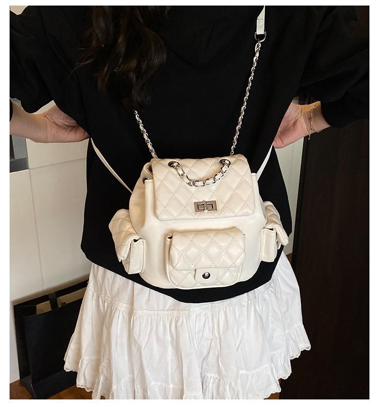 Rhombus embroidery thread niche design women's backpack 2025 new popular versatile chain small backpack bucket small schoolbag