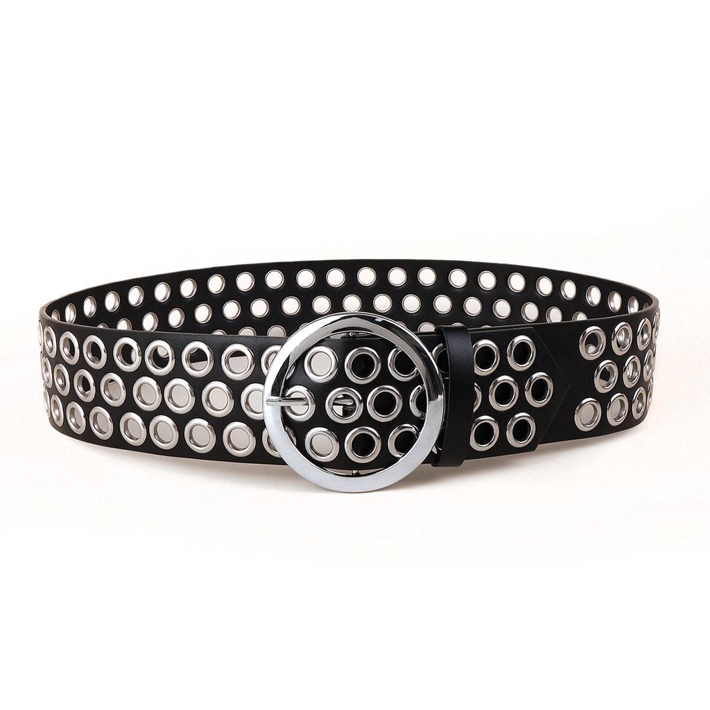 Punk Round Hole Hollow Women's Wide Belt Gothic Retro Jeans Accessories Girdle Hip Hop Girls Rivet Pu Pin Buckle Waistband