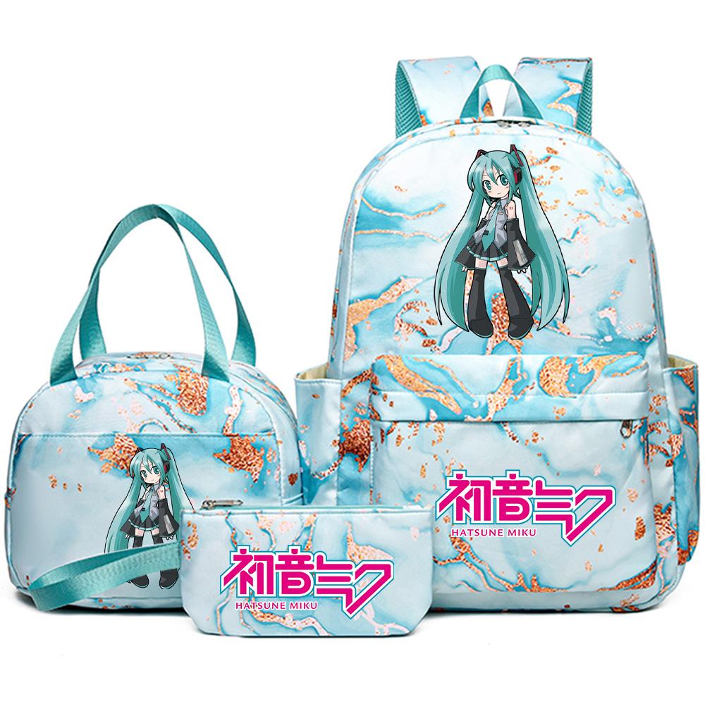 3Pcs/set Anime Hatsune Miku Printed Backpack Handbag Pencil Case for Teenager Student Bookbag Schoolbag Women Large Capacity Waterproof Travel Bag