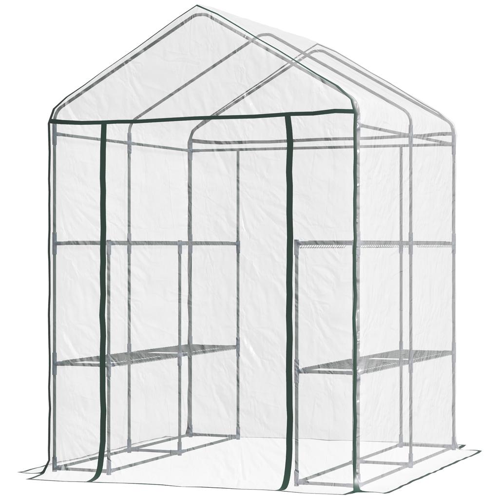 Walk-In Greenhouse Tomato House Cold Frame, 6 Shelves, Steel and PVC, 143 x 143 x 195 cm