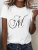 Plus Size - T-Shirt Women'S Loose Fit Casual Versatile Basic Leopard Print Letter M Graphic T Shirt