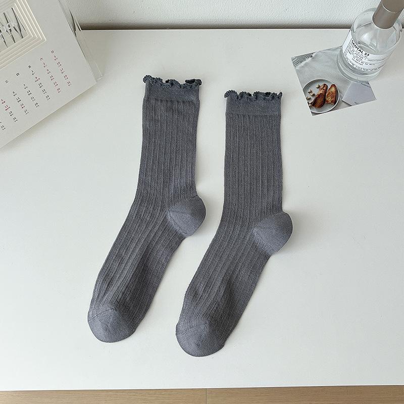 Summer Solid Color Mesh Middle Tube Women Socks Lightweight Breathable Fashion Versatile Ruffle Ballet Style Lolita Girls Socks