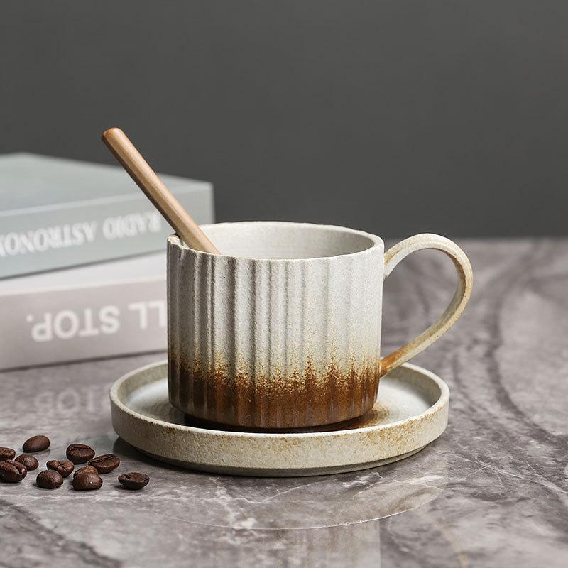 Japanese Stoneware Coffee Cup Creative Vertical Pattern Ceramic Cup Mug Ins High-Value Retro Coffee Cup Set