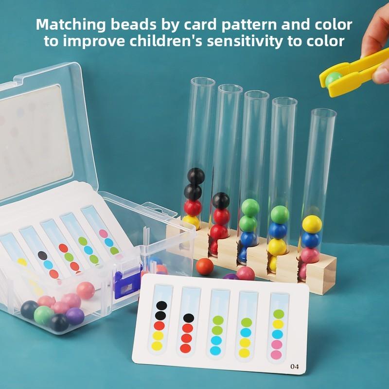 Sorting Wooden Kids Tubes Game With Color Coded Beads For Parent Activity Child