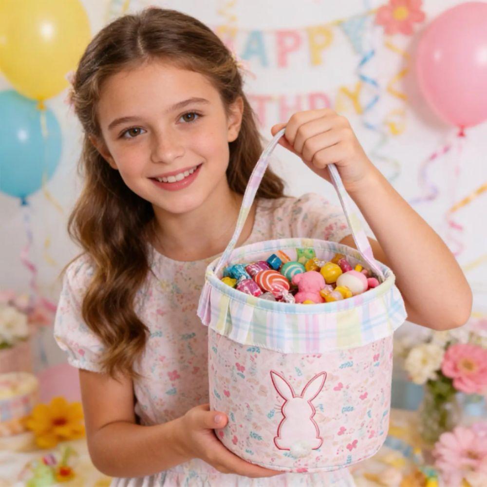 Empty Design Bunny Bucket Pom-Pom Tail Rabbit Basket Children Easter Easter Bunny Basket Kids Gift