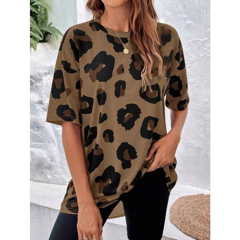 Summer Fashion Women's T-Shirt Leopard Print Print 3D Printed Short Sleeve Tops Girl Loose Casual Loose Oversize Outdoor Clothing