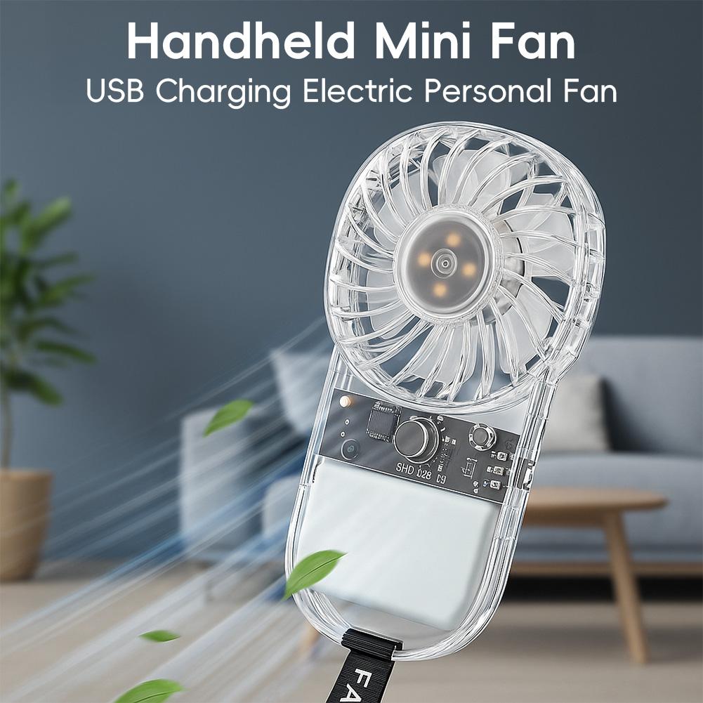 1Pc Transparent Pocket Air Cooler Fan USB Charging Electric Personal Fan 1200mAh Outdoor Portable Fan for Outdoor Travel Camping