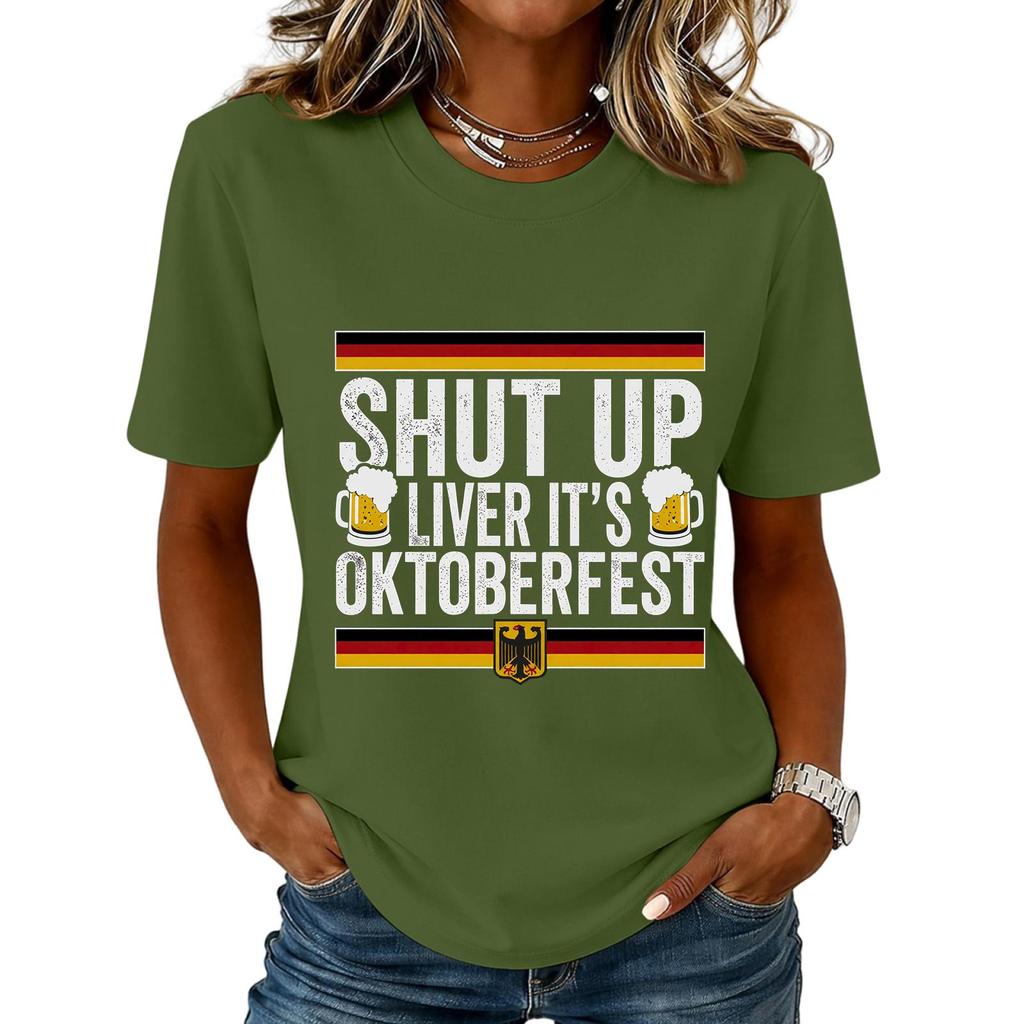Unisex Casual Short Sleeve Pullover T Shirt with Letter Print Crew Neck Top Suitable for Oktoberfest and Everyday Wear
