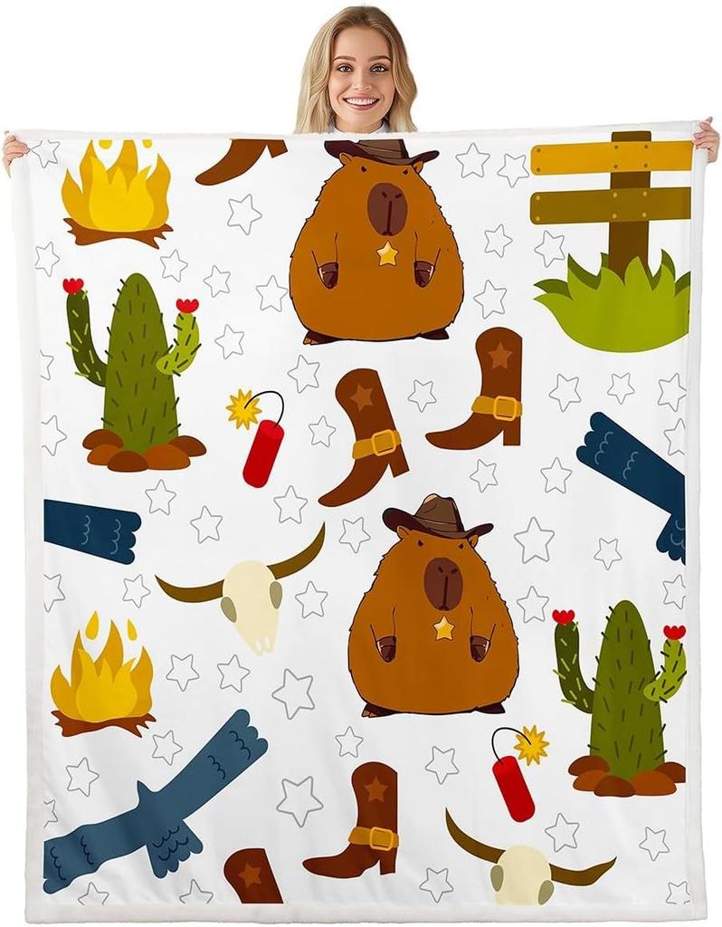 Cartoon Capybara Throw Blanket TwinCapybara BlanketCapybara Animals Lovers Fleece Blanket Kawaii Animals Sherpa Blanket