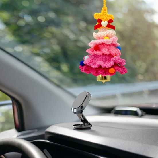 Handmade Knitted Christmas Tree Ornament with Multi-Layered Crochet Design Golden Bells Star Top Pom Pom Decor Holiday Decor