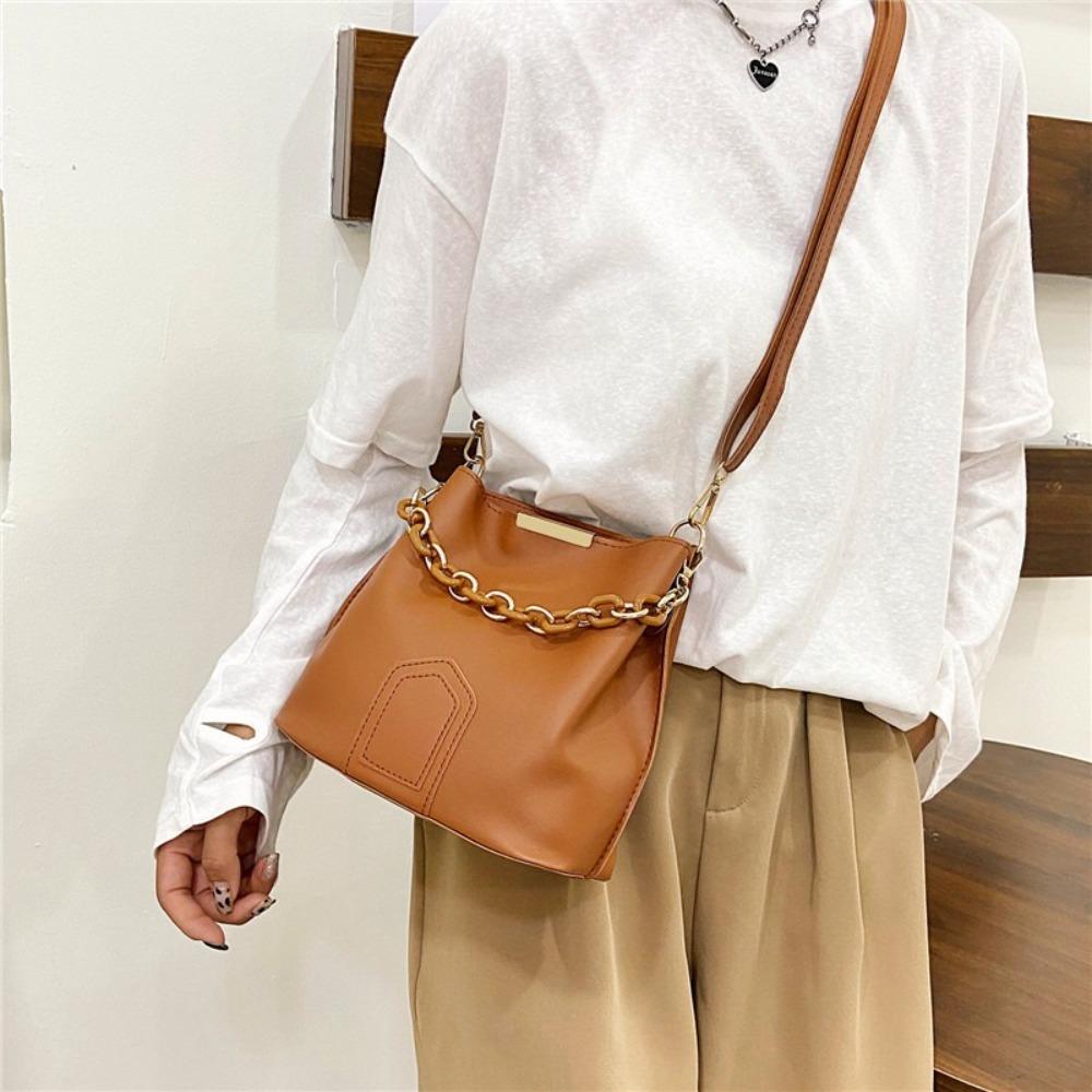 

Single Shoulder PU Leather Handbag Handbag Chain Crossbody Bag Women Bucket Bag Ladies/Girls коричневий