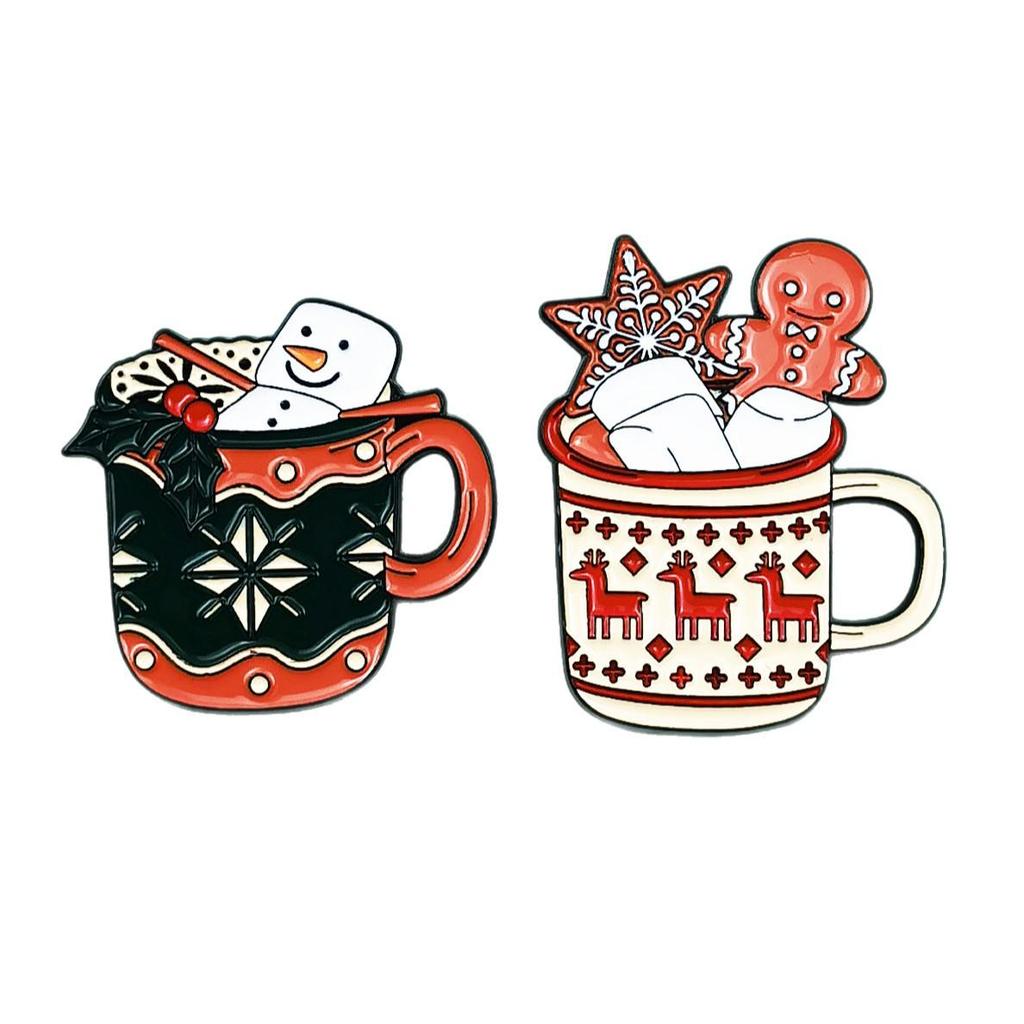 Festive Snowflake Marshmallow Cup Brooch - Cute Christmas Accessory for Clothing & Backpacks