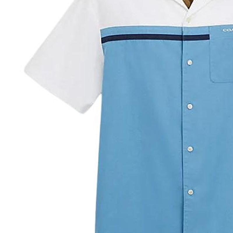 Coach SS24 Letter Logo Color Block Single-Breasted Short Sleeve Shirt Men shirts Blue CO811-BLM