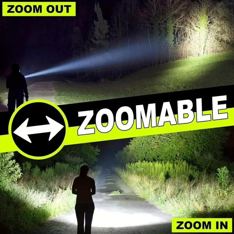 LED Flashlight 5 Lighting Modes COB Red Side Light with Magnet USB Rechargeable Torch Light Built In Battery for Hiking