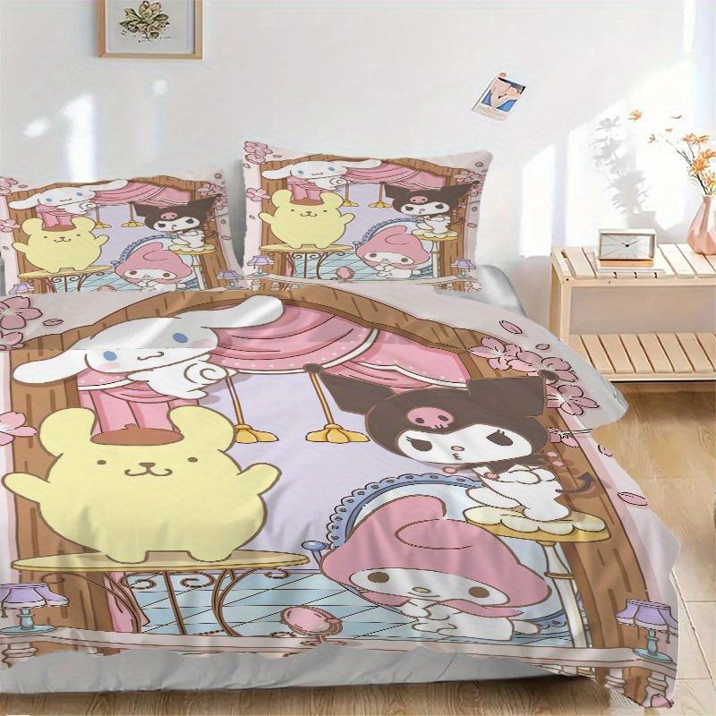 

3pcs Happy Pom Pom Purin and Friends Bedding Set, Including 1 Quilt Cover and 2 Pillow Shams, Without Filling, Soft and Comfortable Home Bed 135x200cm