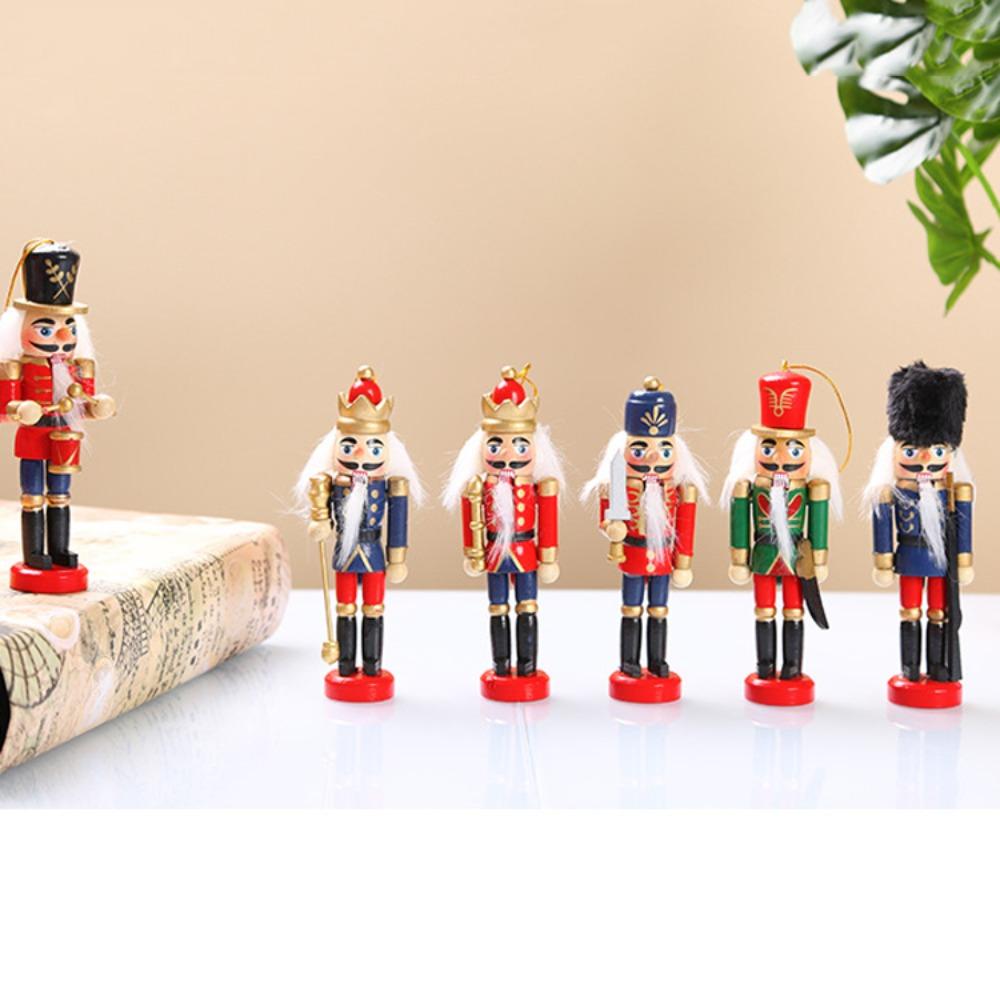 6pcs/set Colorful Nutcracker Puppet Painted Nutcracker Doll Fine Soldier Puppet Pendant  Car Pendant