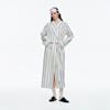 European and American Pure Cotton Nightgown Women's Spring and Autumn Long Pajamas Dressing Gown Dyed Striped Bathrobe Loungewear Women